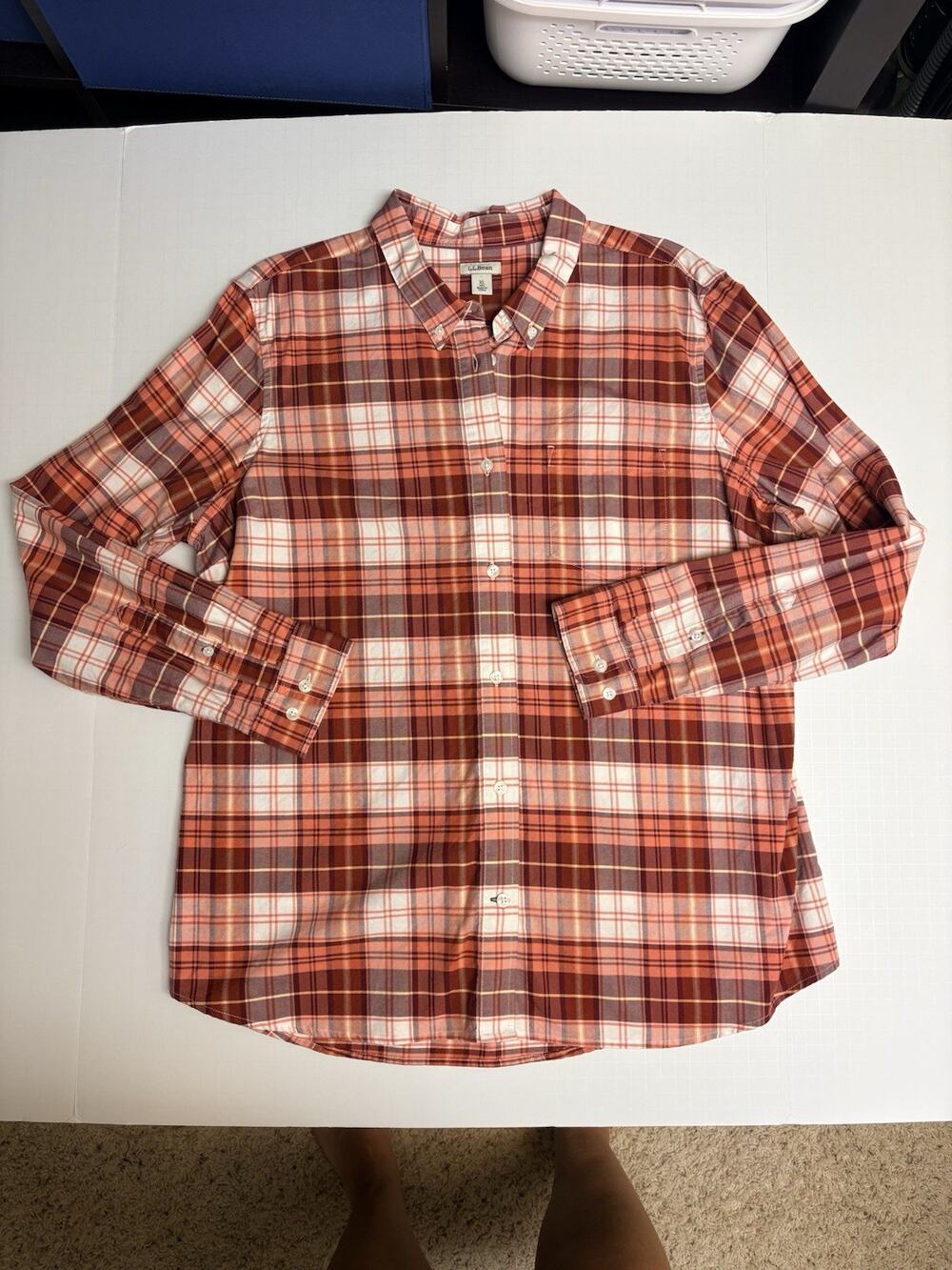 L.L. Bean Women’s XL Button Down Shirt Plaid Pink Red Long Sleeve Cotton Top
